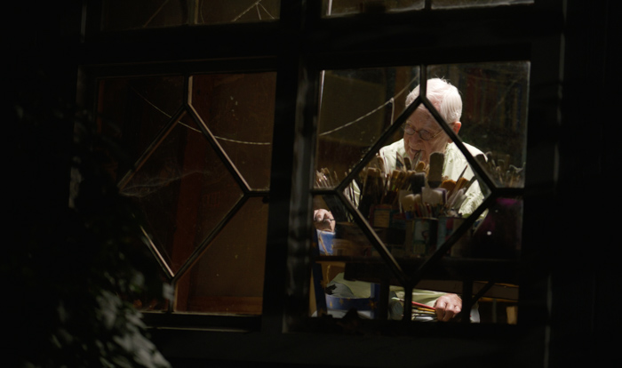 Crew filming Nick in his Winston-Salem NC studio at night