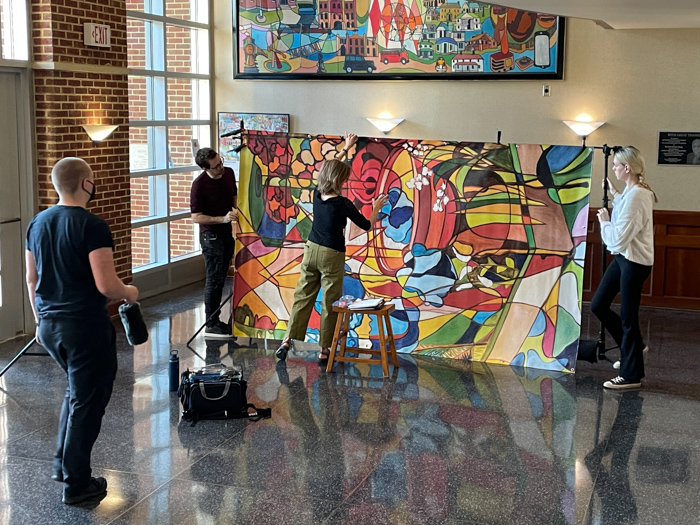 The film crew working at Oxford City Hall